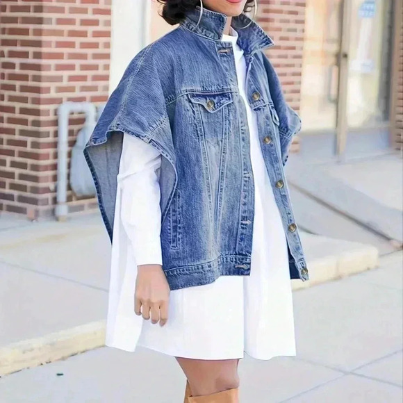 Jackets & Blazers - Blue Sexy Women's Pure Color Wash Button Short Sleeve Slim-Fitting Jeans Blouse